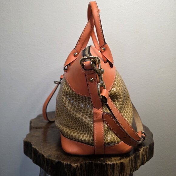 Dooney & Bourke Woven Embossed Satchel Crossbody Leather Coral Gold - Picture 12 of 16